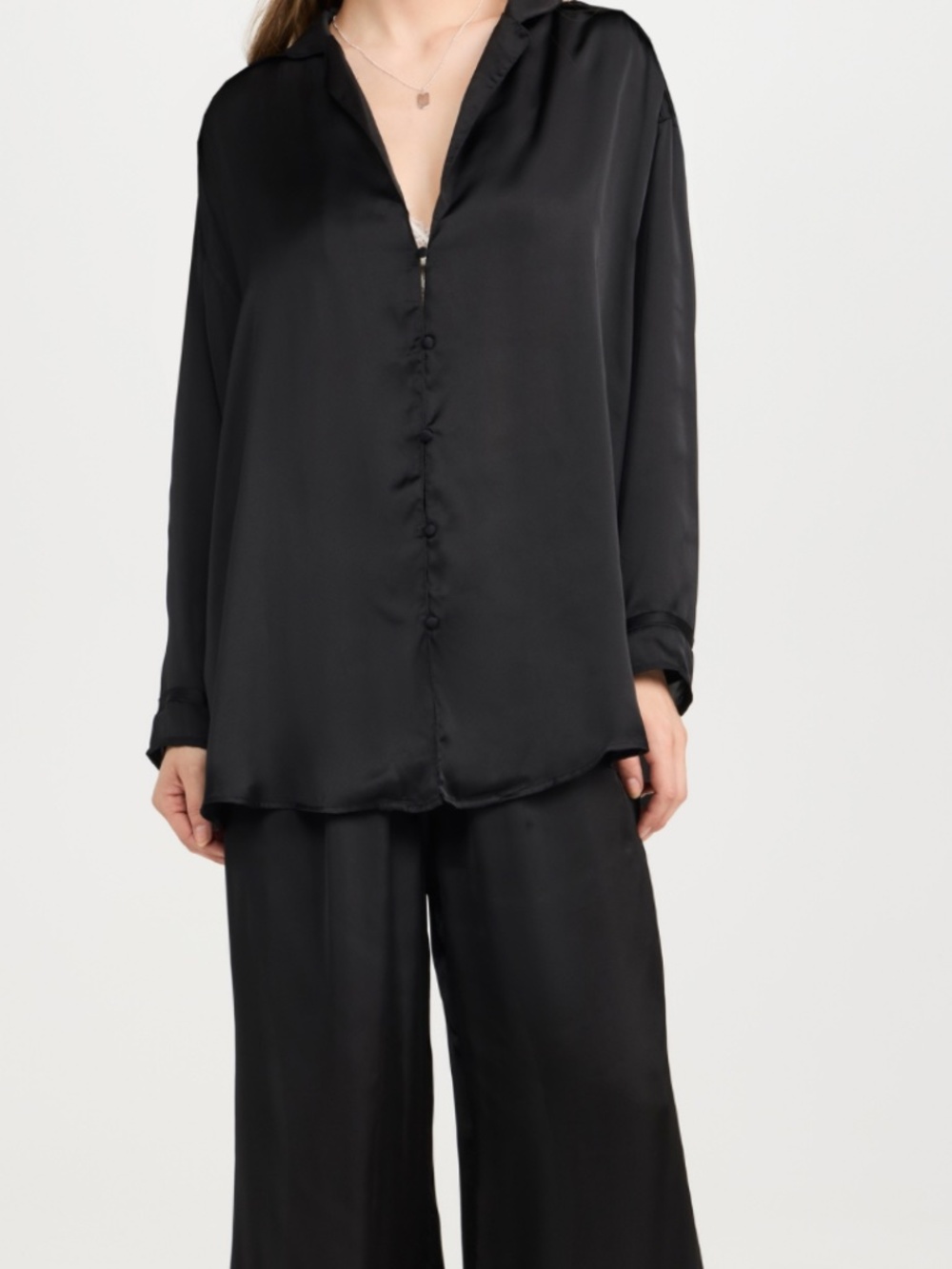 Intimately Free People XL Dreamy Days Pajama PJ Set Black Satin Loungewear NEW